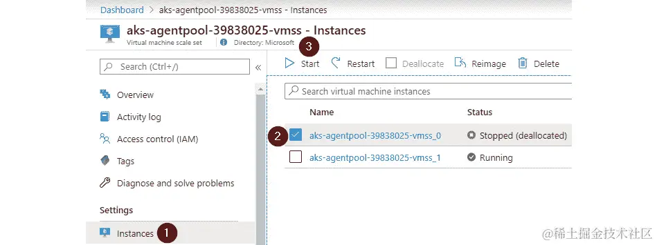 要重新启动关闭的节点，请单击导航窗格中的实例选项卡。选择已分配/已停止的节点。单击搜索栏旁边的工具栏中的启动按钮。您的节点现在应该已重新启动。