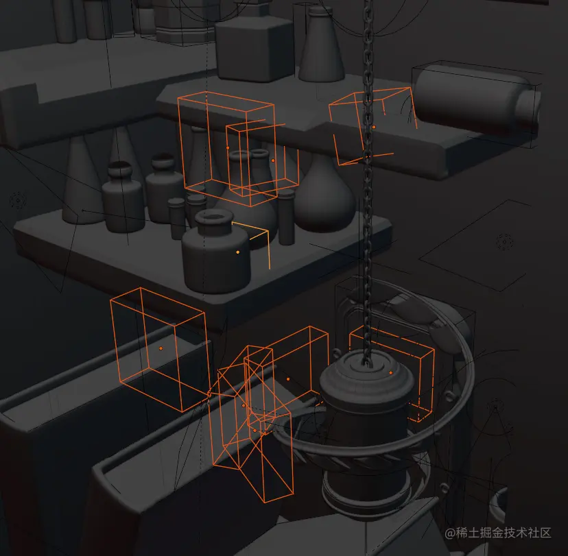 在吊灯的起始处和周围加了一些隐形的碰撞 - 瑞云渲染