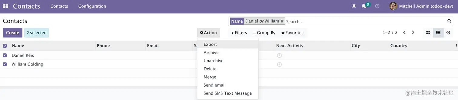 图5.5：动作菜单的导出选项