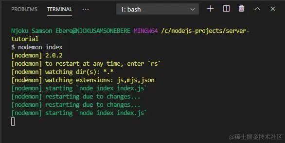 nodemon在更改后重新启动