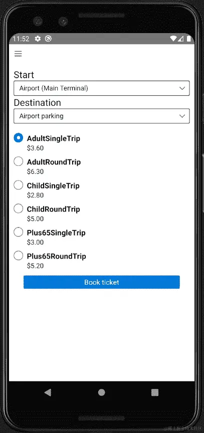 图 5.1 - Android 上的旅程预订页面
