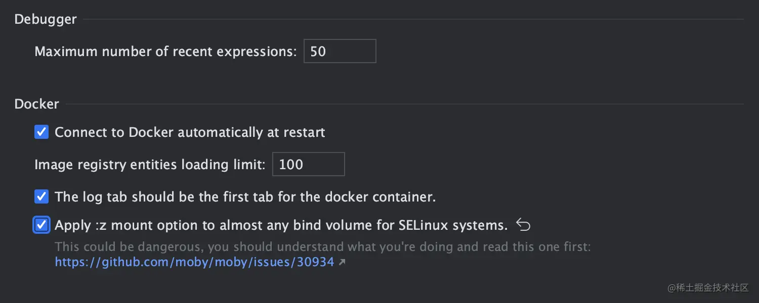 应用 :z 装载选项以在 SELinux 上绑定卷的新设置