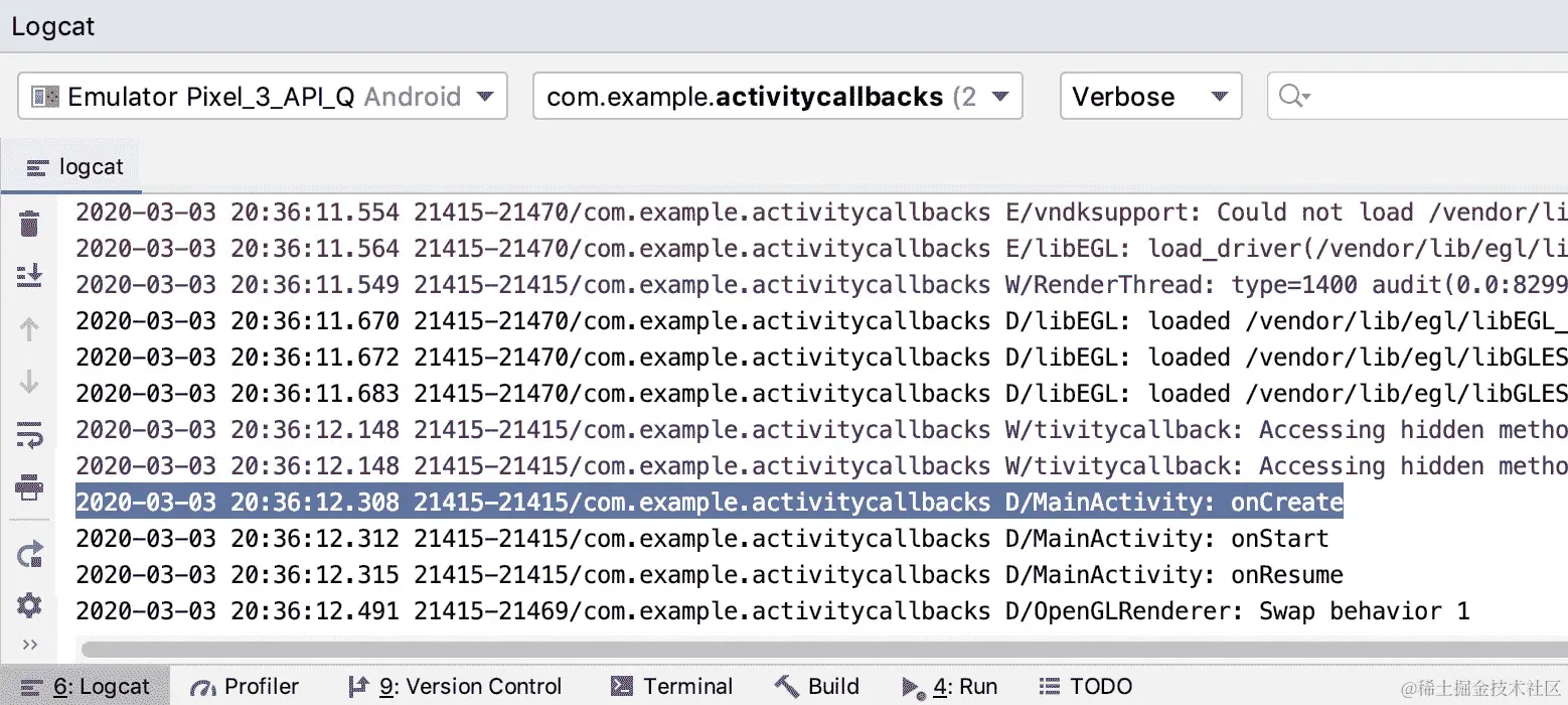 图 2.1：Logcat 中的日志输出