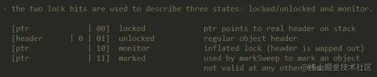 markOop中不同的锁标识位