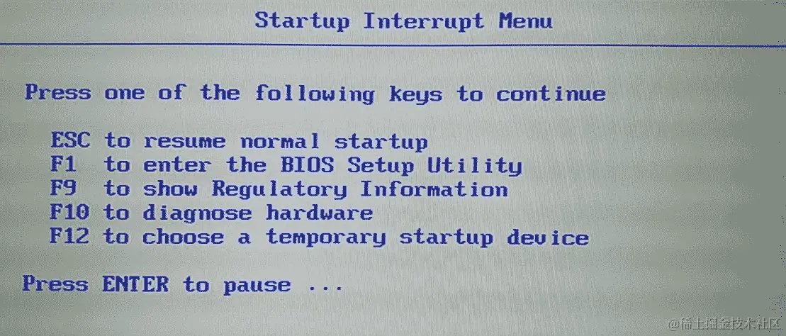图 1.8 - 中断启动的 BIOS 菜单示例