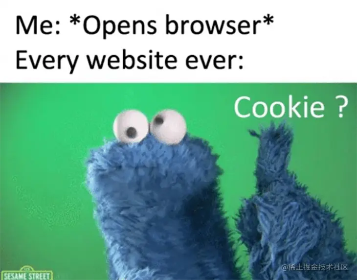 A meme about website cookie notifications featuring Cookie Monster