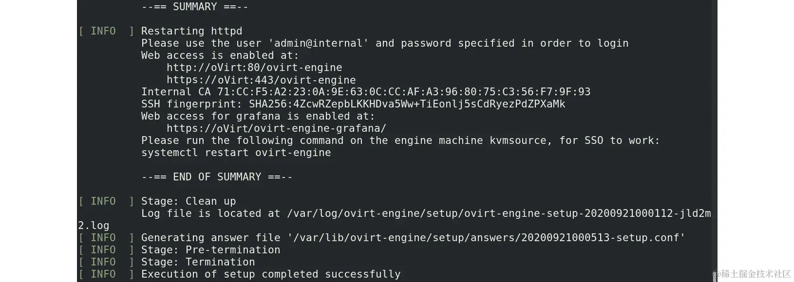 图 3.6 – oVirt 引擎设置摘要