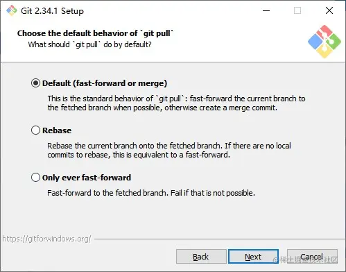选择git pull的默认行为