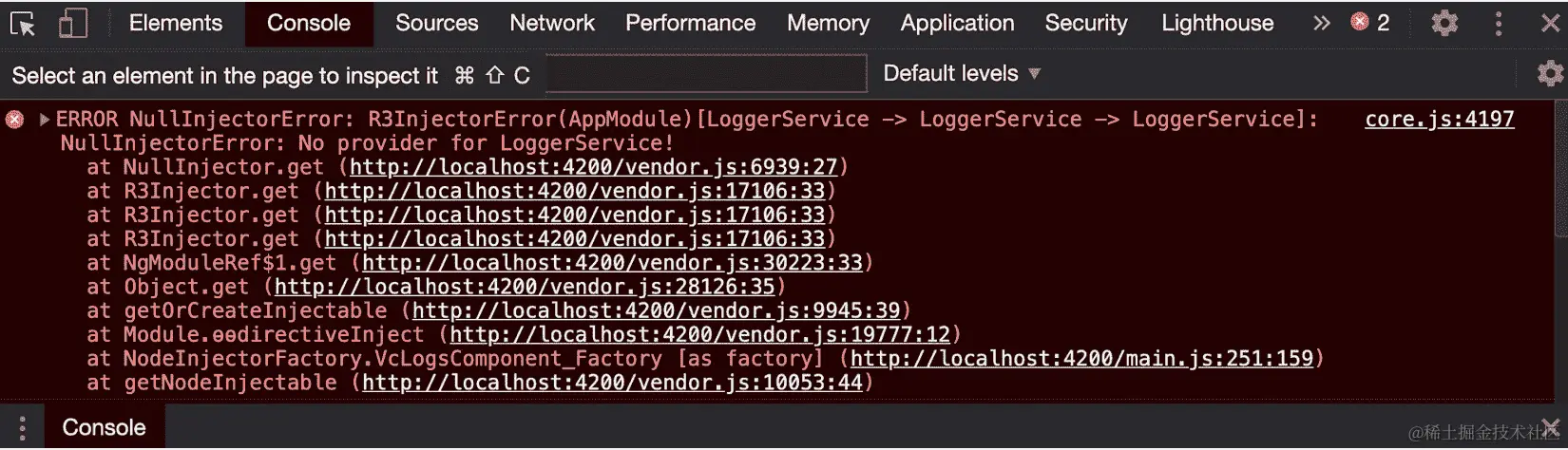 图 3.4 - 详细说明了 Angular 无法识别 LoggerService 的错误