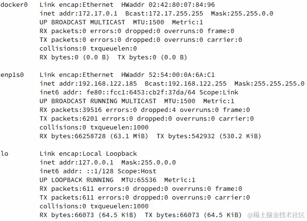 图 6.19：显示 hostnet1 容器内可用的网络接口