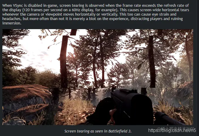 高帧率时关闭V-sync导致的画面撕裂