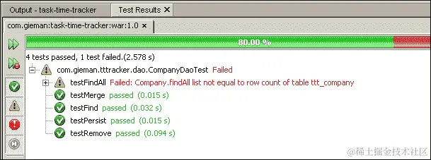 CompanyDaoTests.testFindAll 测试用例的结果