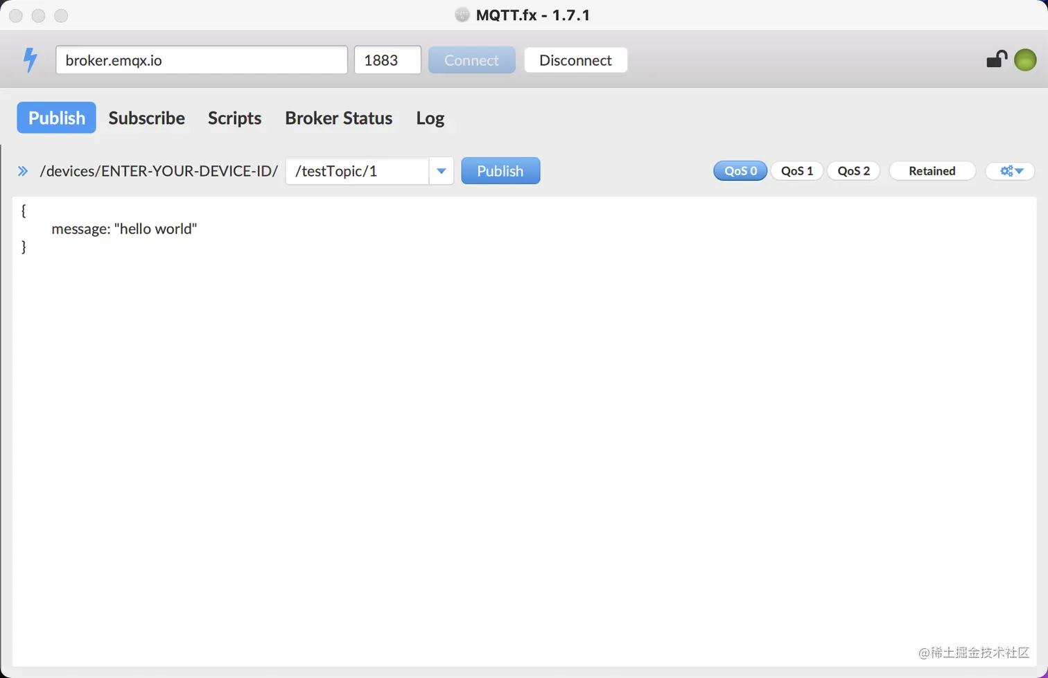 MQTT.fx 消息发布