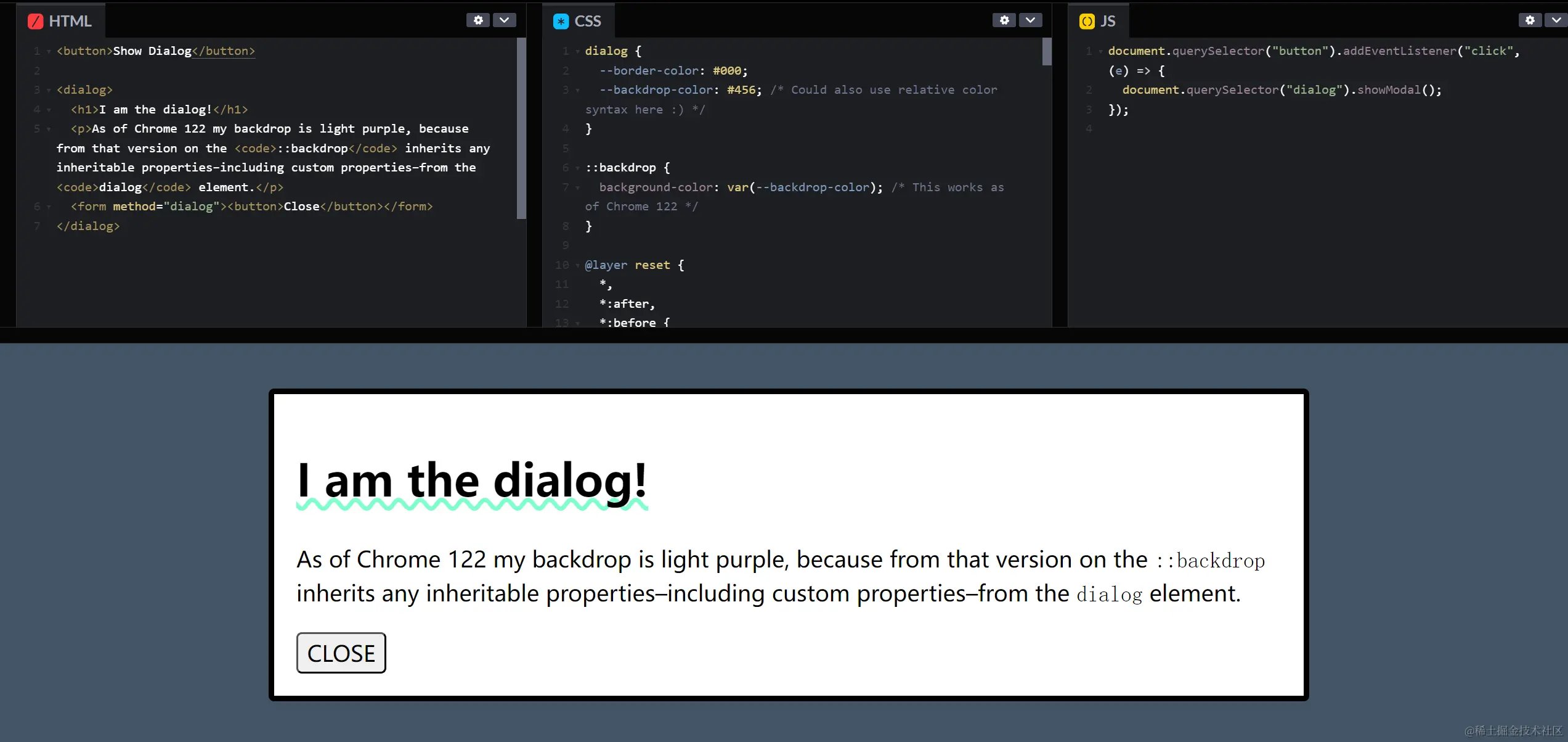 对 CSS ::​backdrop 继承的更改
