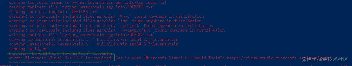 “Microsoft Visual C++ 14.0 is required” 错误信息