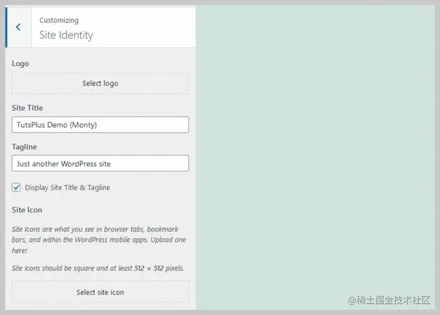 Default WordPress Theme Select Site Icon 