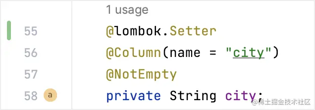 Setter code generated with the quick-fix