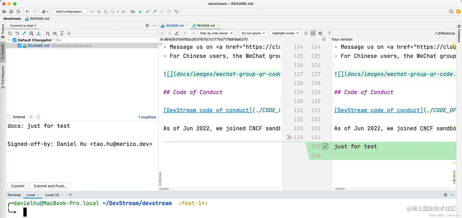 DevStream Commit with Goland
