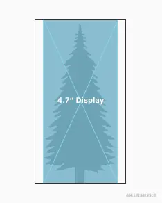 在 4.7 英寸 iPhone 上全屏显示的树图像图。 树图像按比例缩小并在左右边缘使用邮筒。