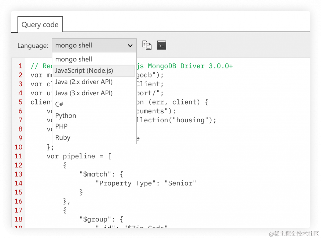 查询代码 - MongoDB 查询代码生成