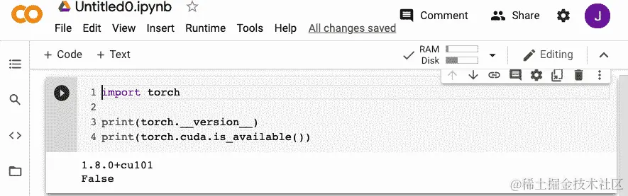 “在 Google Colaboratory 中验证 PyTorch 安装”