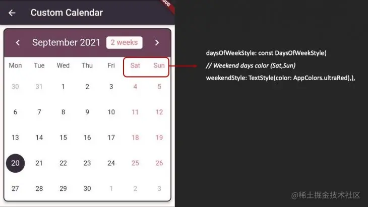 Flutter Custom Calendar Days Styling