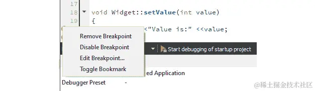 图 9.5 - 上下文菜单显示断点标记的右键单击选项