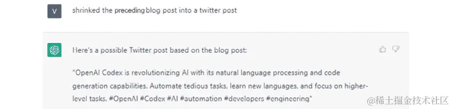 图 5.10 – ChatGPT 将一篇文章缩减为 Twitter 帖子