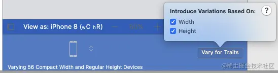 通过选中两个复选框，将显示varying 56 compact width regular height devices