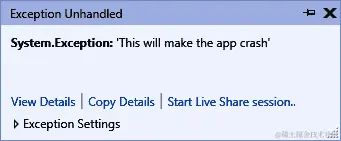 图 14.4 - 显示异常类型、消息和获取更多信息的链接的对话框