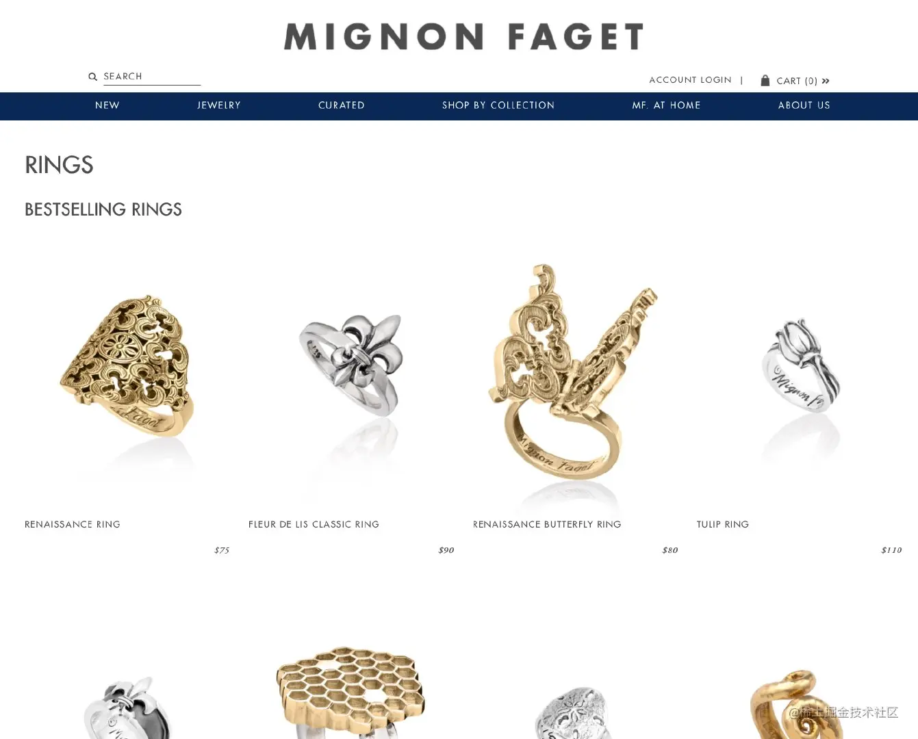 大照片显示了白色背景上的八个金银戒指。