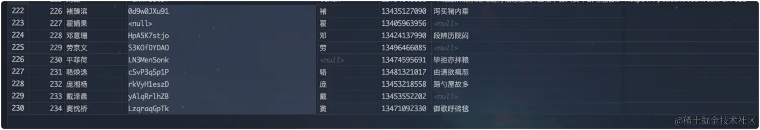 数据库中导入的数据