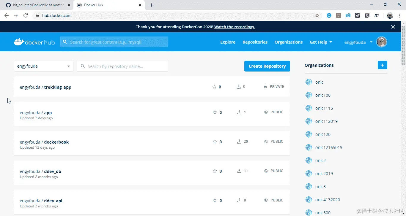 图 8.32：检查您的 Docker Hub