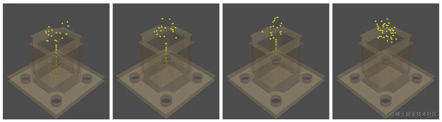 Points distributed inside and outside a receptacle.