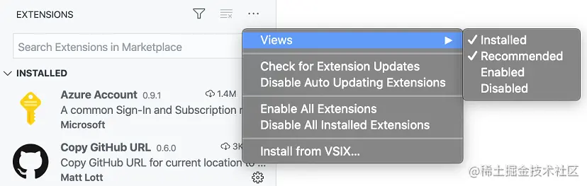 Extensions overflow menu