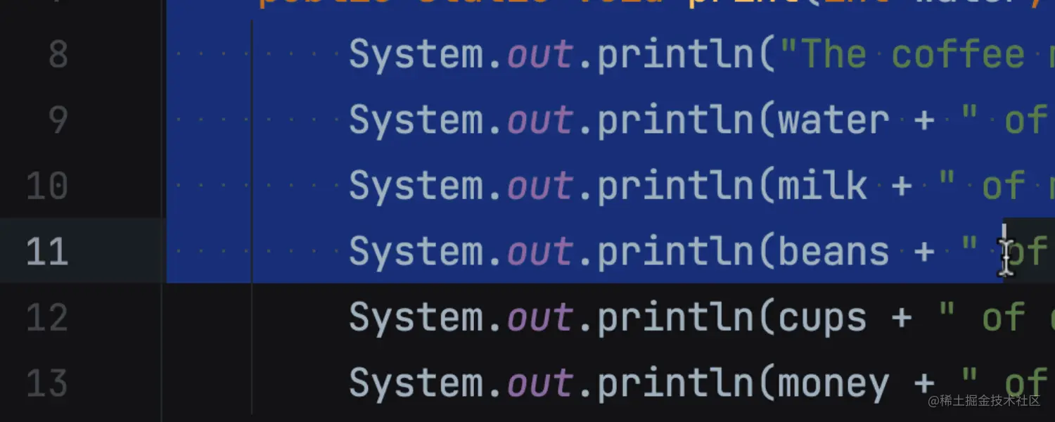仅显示所选代码中空格的选项