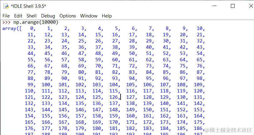 Non-truncated NumPy Array Example (IDLE)