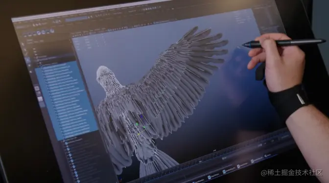 将羽毛几何体放入骨骼网