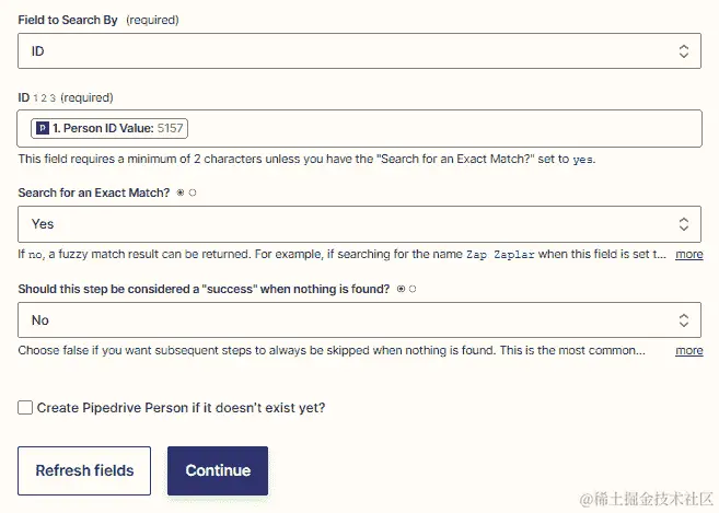 图 6.3 – ﻿自定义 Pipedrive 搜索操作步骤中的查找人员事件概览