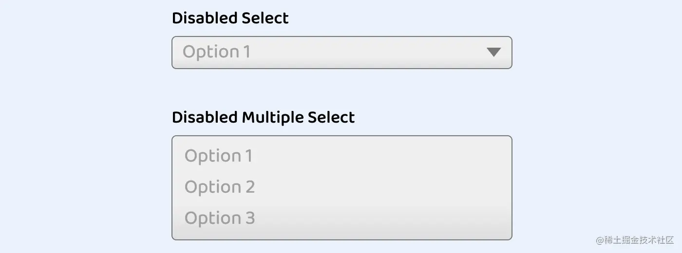 previous of the disabled state styles for both single and multiple select