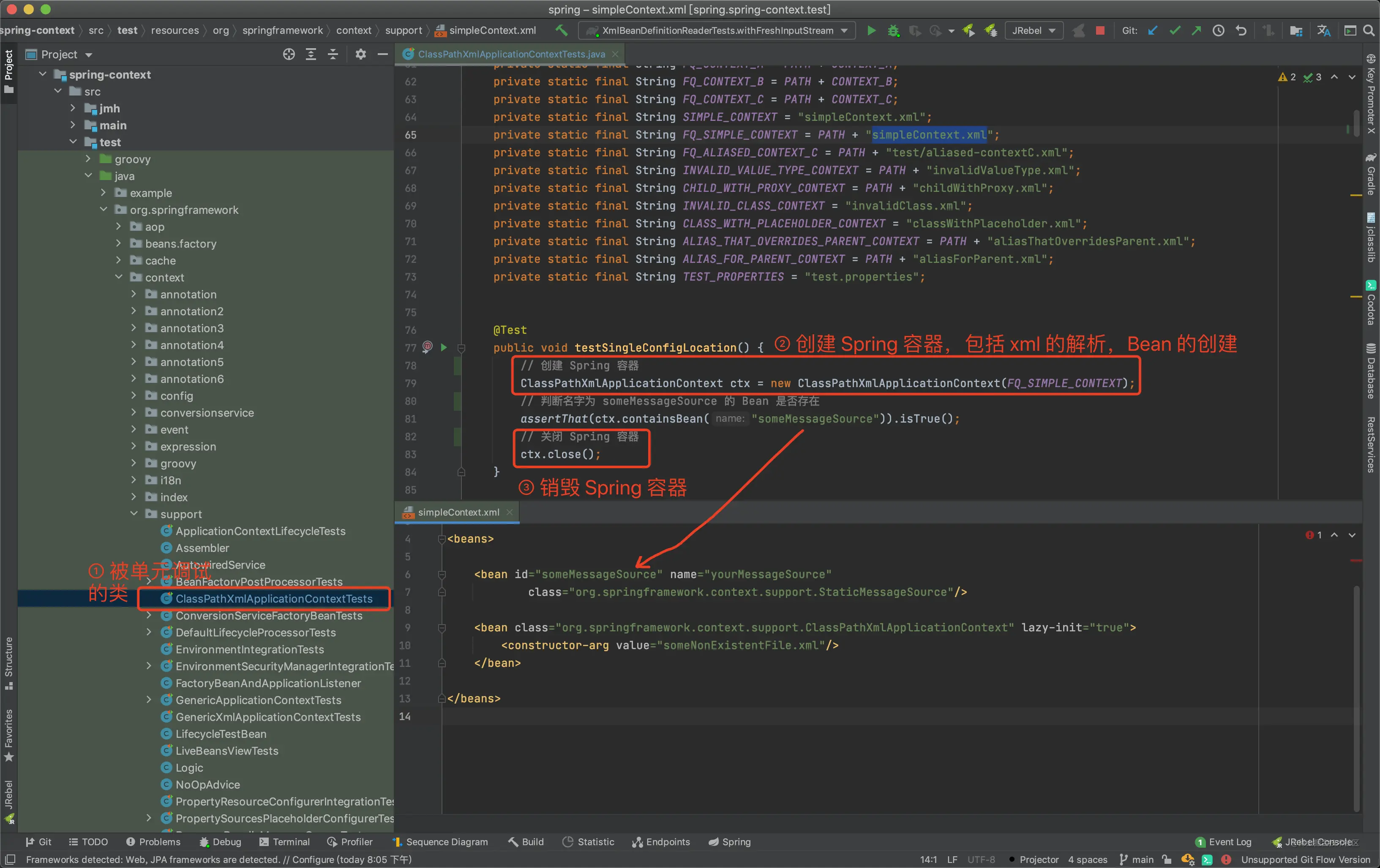 调试 ClassPathXmlApplicationContextTests 类