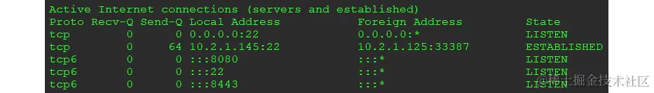 图 3.21 - 主机 netstat 显示端口 8080