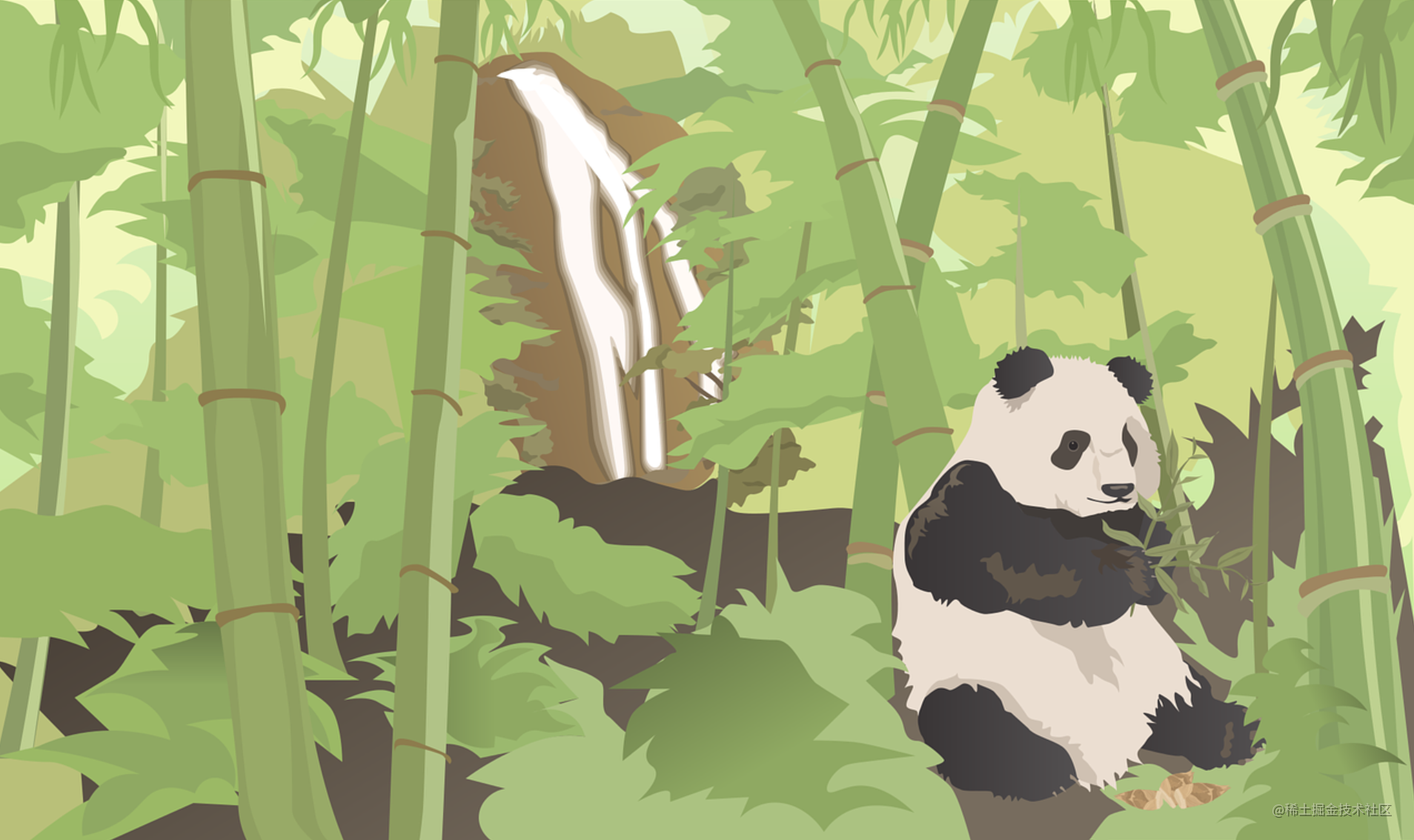 Панда с бамбуком Векторная Графика