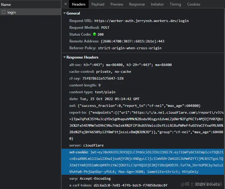 Cookie的一个例子，你自己要注意别公开你的JWT（图上的JWT已经过期了）