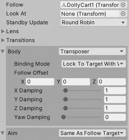 图 12.34 - 配置以使虚拟摄像机跟随推车轨道