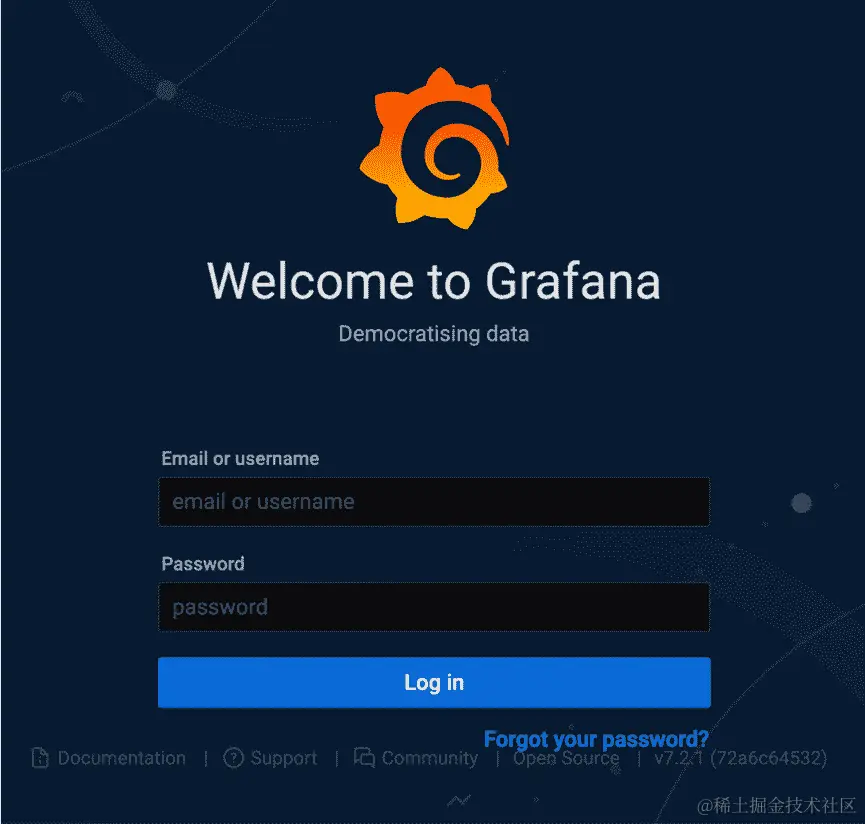 图 13.16：Grafana 登录屏幕