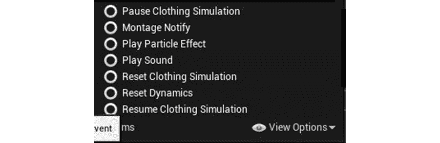 图 14.1:Unreal Engine 4 中提供的默认 Anim 通知的完整列表