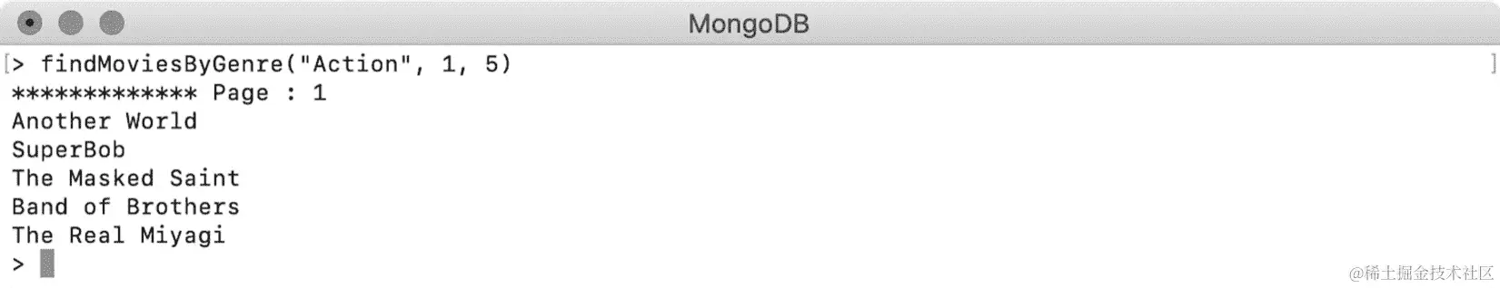 图 4.44：显示前五部动作电影的第一页