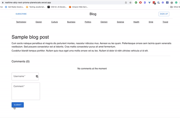Engage your site visitors with live updates using Ably, Next.js, Prisma, and PlanetScale