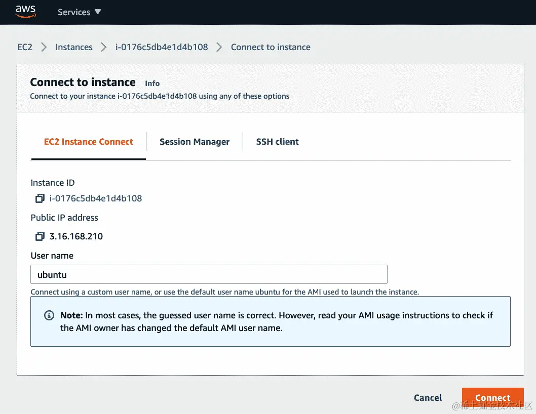 图 17.9 – 连接到实例屏幕
